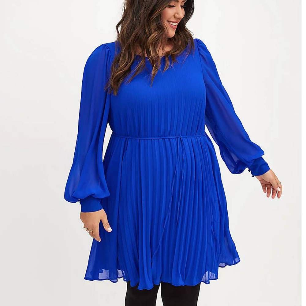 New Torrid 3 (3X 22/24) Sylvia Mollie Electric Blue Chiffon Pleated Skater Dress
